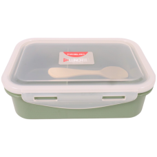 PL LUNCH BOX 2DIV W/SPOON & GRIP SIDES