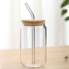 GLASS JAR 13X6CM W/WOODEN LID & STRAW