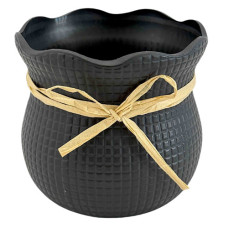 PL FLOWER POT 8.5X9.5CM W/BOW&SQ DESIGN