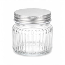 GLASS JAR 7X7CM CLEAR W/LINES SILVER LID