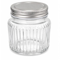 GLASS JAR 8X7CM CLEAR W/LINES SILVER CAP