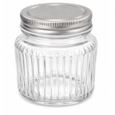 GLASS JAR 8X7CM CLEAR W/LINES SILVER CAP