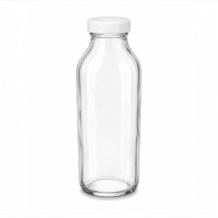 GLASS BOTTLE 350ML CLEAR W/WHITE LID