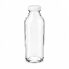 GLASS BOTTLE 350ML CLEAR W/WHITE LID