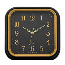 WALL CLOCK BLACK/WHITE W/GOLD SQ