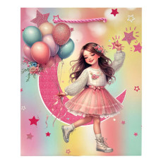 GIFT BAG 18X23CM W/GIRL GLITTER ASST
