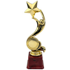 TROPHY PL CUP 27CM GOLD W/STR &WOOD BASE