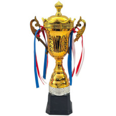 TROPHY METAL CUP 40CM GOLD W/RIBBON