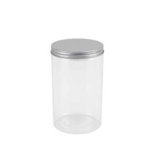 PL JAR RND 10X5CM CLEAR W/SILVER LID