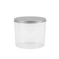 PL JAR RND 8X8CM CLEAR W/SILVER LID