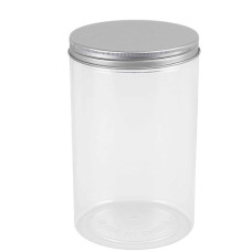 PL JAR RND 15X8CM CLEAR W/SILVER LID
