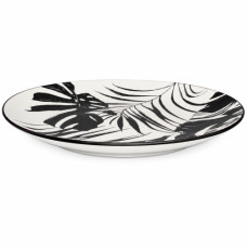 CER PLATE 26CM WHITE W/BLK LEAF DESIGN
