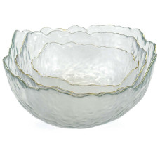 GLASS BOWL SET 3PC CLEAR W/GOLD EDGING