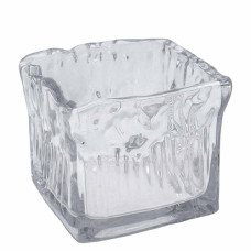 GLW VASE 9.5X11CM CLEAR W/DESIGN SQUARE