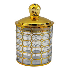 PL CANISTER CLEAR W/GOLD LID&DESIGN 11CM