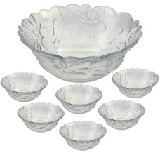 GLASS BOWL SET 7PC CLEAR W/FLOWER DESIGN