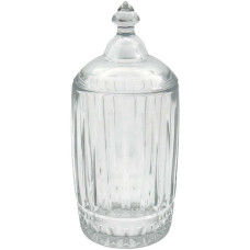 GLASS STORAGE JAR 21.5CM CLEAR W/DESIGN