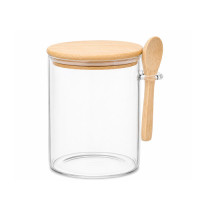 GLW JAR 8.5CM CLEAR W/WOODEN LID&SPOON