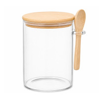GLW JAR 12.5CM CLEAR W/WOODEN LID&SPOON