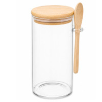 GLW JAR 18.5CM CLEAR W/WOODEN LID&SPOON