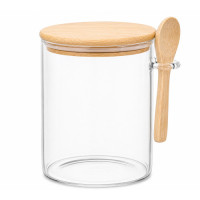 GLW JAR 13CM CLEAR W/BAMBOO LID&SPOON