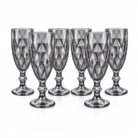 GLW WINE GLASS 6s CLEAR BLK W/DESIGN