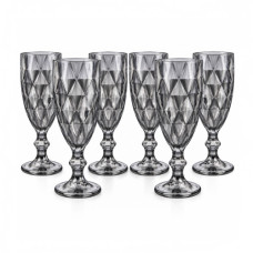GLW WINE GLASS 6s CLEAR BLK W/DESIGN