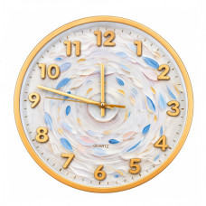 CLK WALL 30X30CM RND W/WHITE/GOLD EDGE