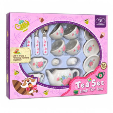 TOY TEA SET 16PC CERAMIC WHITE W/ROSE