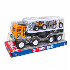 TOY TRANSPORTER TRUCK W/2 CONSTR TRUCKS