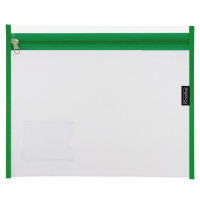 BTS BOOK BAG A4 CLEAR W/GRN ZIP CROXLEY