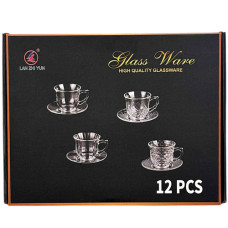 GLASS CUP&SAUCER SET 12PC CLEAR
