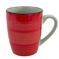 MUG COFFEE 10.5CM BARREL SHP W/LINES ASS
