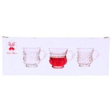 GLASS MUGS 6PC CLEAR W/DESIGN