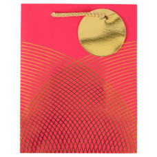 GIFT BAG 18X23CM W/GOLD SQUARES+GOLD TAG