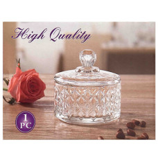 GLW SUGAR BOWL W/LID CLEAR W/DESIGN