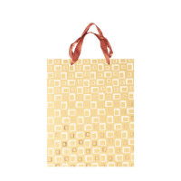 GIFT BAG GOLD W/GOLD SQUARES