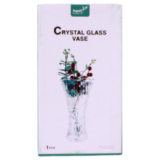 GLASS VASE CRYSTAL 23CM CLEAR W/DESIGN