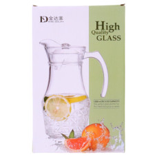 GLASS JUG W/LID CLEAR W/DESIGN
