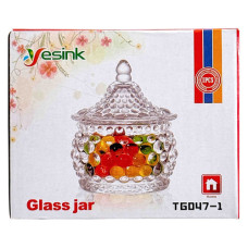 GLW JAR W/LID CLEAR W/DESIGN 10CM