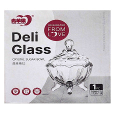 GLW SUGAR BOWL W/LID CLEAR W/DESIGN
