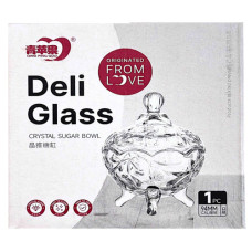 GLW SUGAR BOWL W/LID CLEAR W/DESIGN