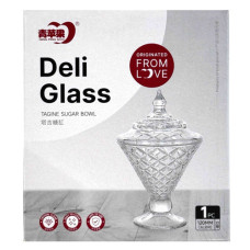 GLASS BOWL SUGAR W/LID CLEAR W/DESIGN