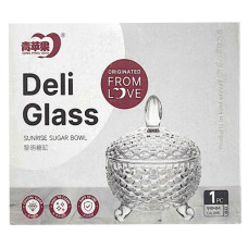 GLW SUGAR BOWL W/LID CLEAR W/DESIGN