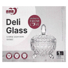 GLW SUGAR BOWL W/LID CLEAR W/DESIGN