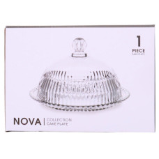 GLASS CAKE PLATE W/LID CLEAR W/DESIGN