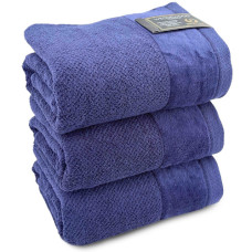 TOWEL WW BATH SHEET NAVY 80X160CM W/WOOD