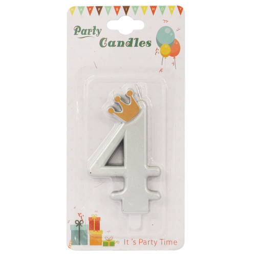 CANDLE BIRTHDAY W/CROWN BLK/SILVER NO 4 CANDLE BIRTHDAY W/CROWN BLK/SILVER NO 4