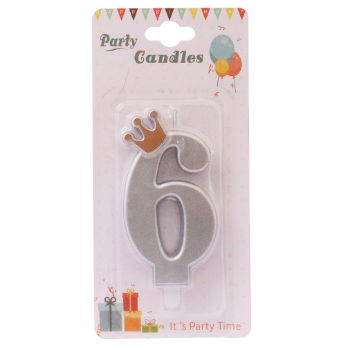 CANDLE BIRTHDAY W/CROWN BLK/SILVER NO 6 CANDLE BIRTHDAY W/CROWN BLK/SILVER NO 6