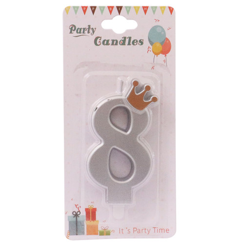 CANDLE BIRTHDAY W/CROWN BLK/SILVER NO 8 CANDLE BIRTHDAY W/CROWN BLK/SILVER NO 8